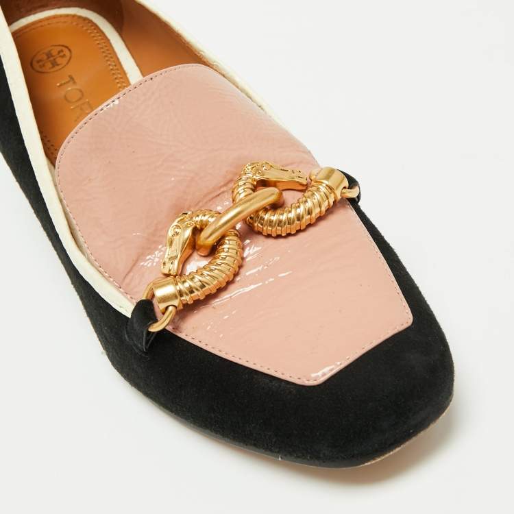 Pre Owned Tory Burch Black/Pink Suede and Patent Leather Jessa Pumps Size 37.5