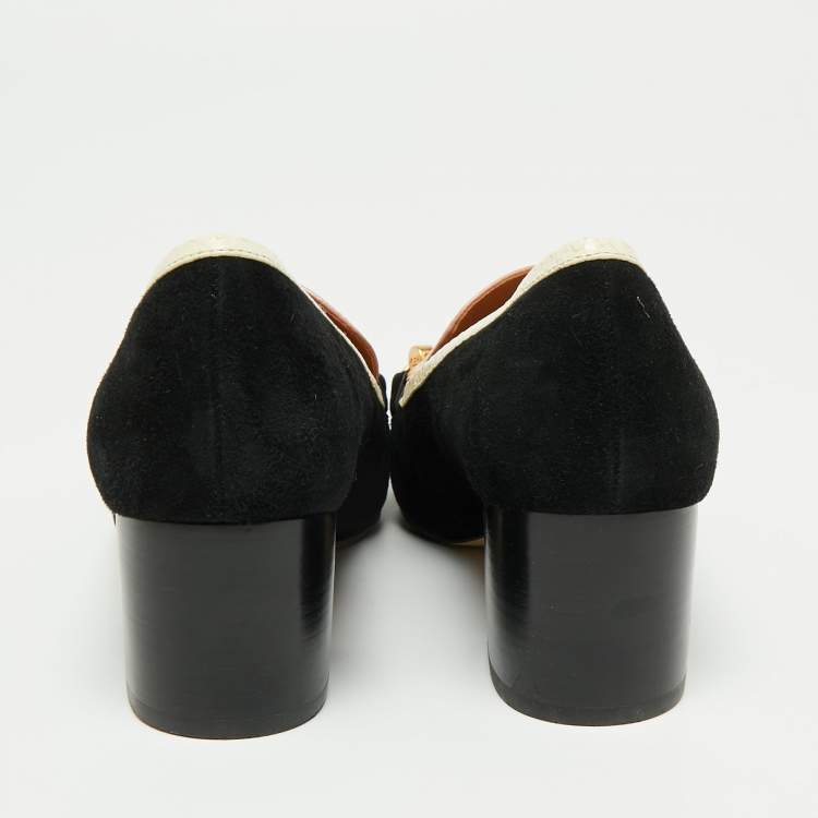 Pre Owned Tory Burch Black/Pink Suede and Patent Leather Jessa Pumps Size 37.5