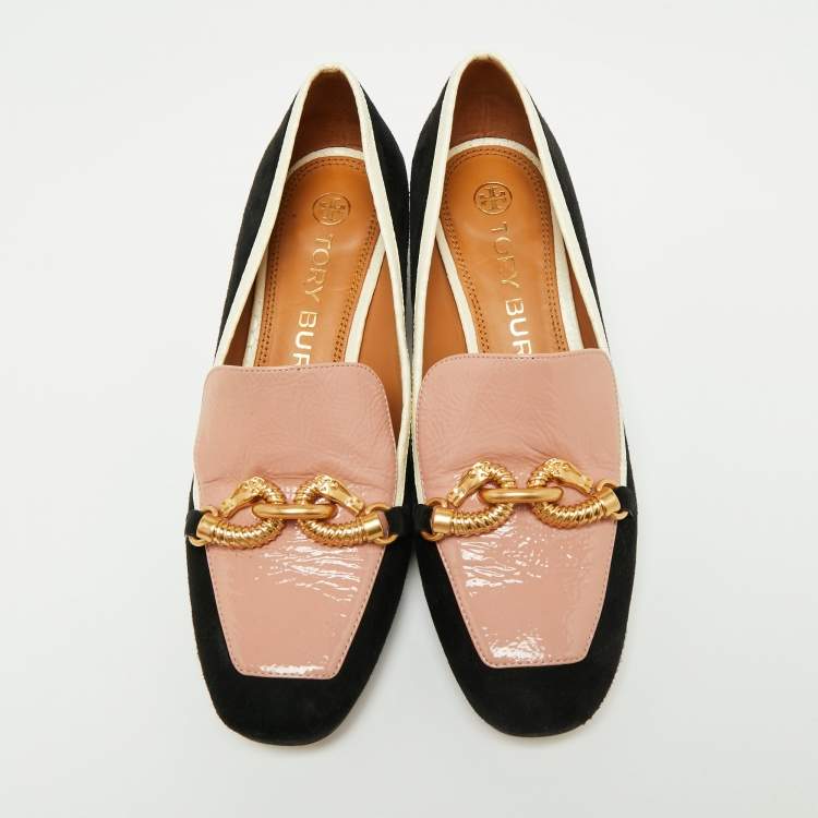 Pre Owned Tory Burch Black/Pink Suede and Patent Leather Jessa Pumps Size 37.5
