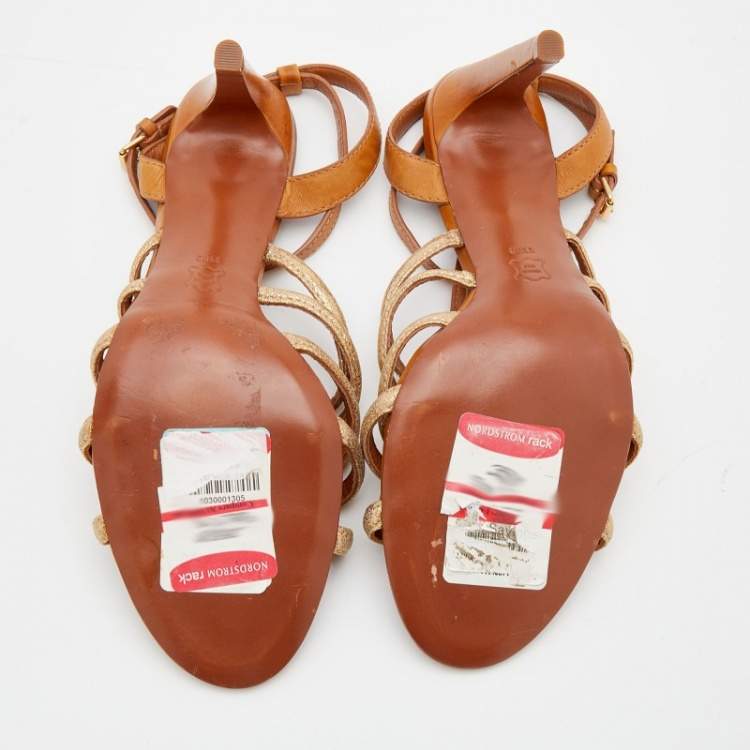 Pre Owned Tory Burch Brown Leather Charlene Gladiator Sandals Size 41
