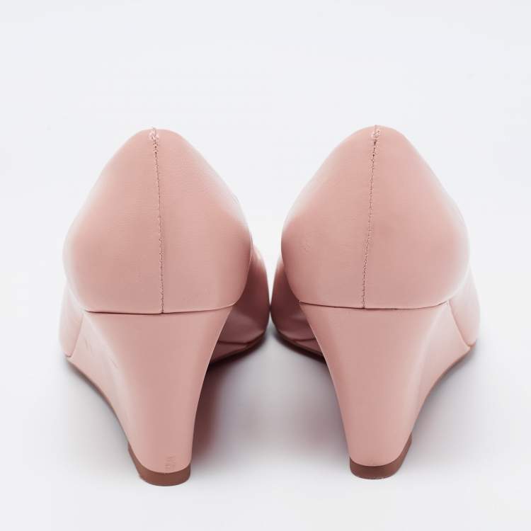 Pre Owned Tory Burch Beige Leather Chelsea Wedge Pumps Size 37.5