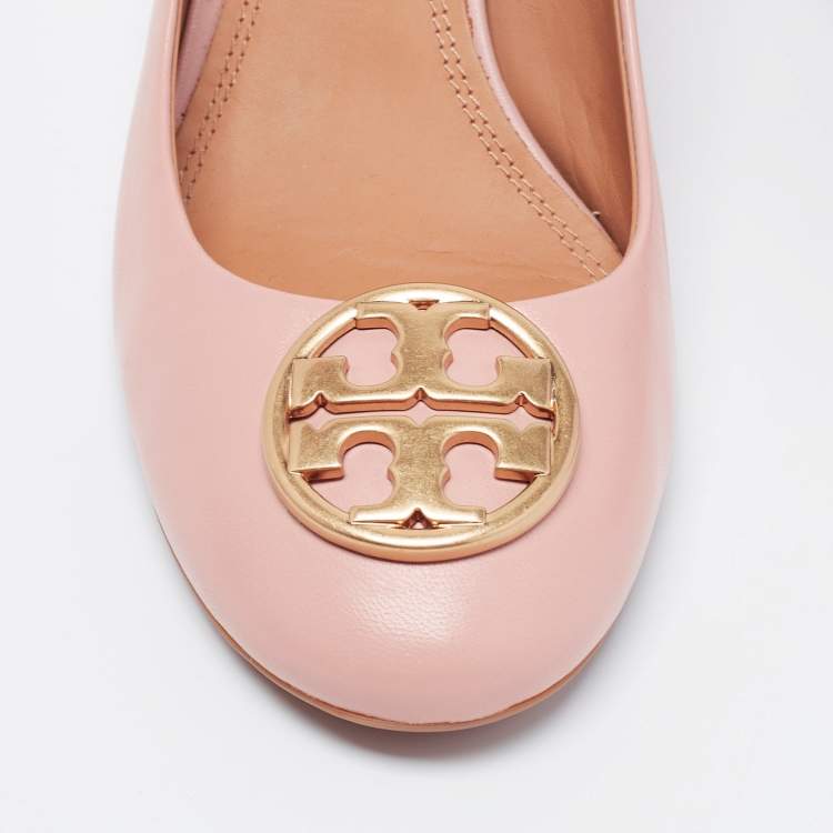 Pre Owned Tory Burch Beige Leather Chelsea Wedge Pumps Size 37.5