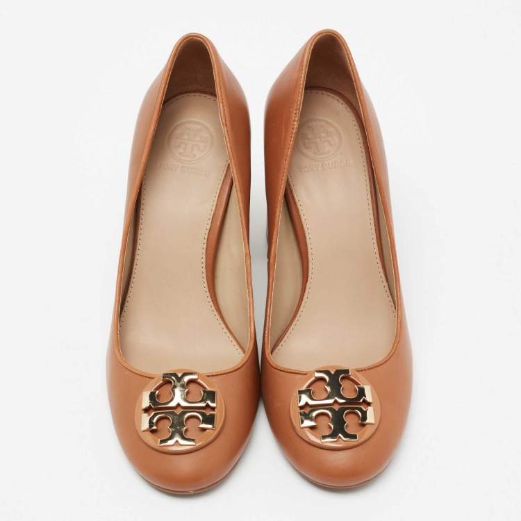 Pre Owned Tory Burch Tan Leather Janey Block Heel Pumps Size 37