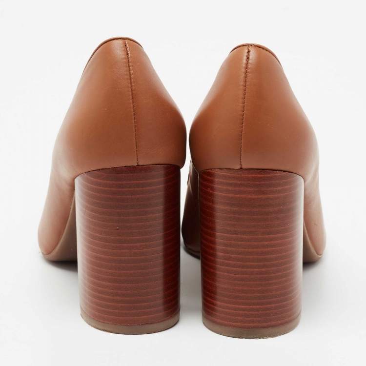 Pre Owned Tory Burch Tan Leather Janey Block Heel Pumps Size 37