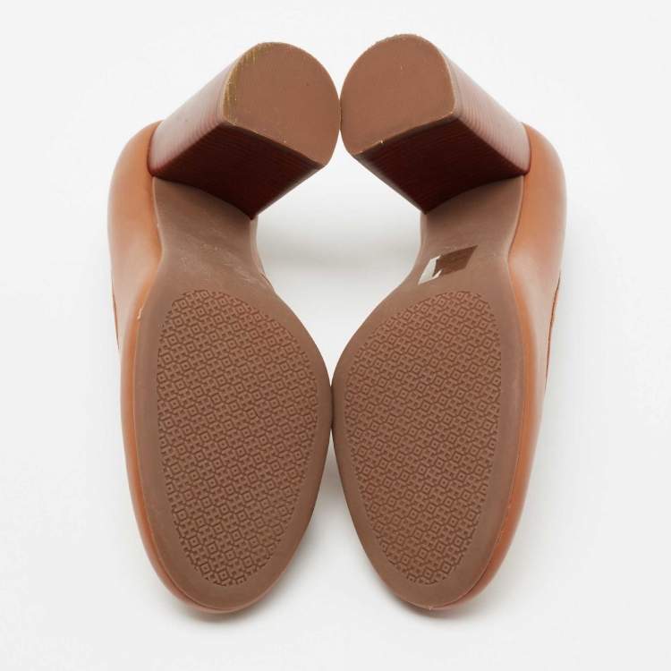 Pre Owned Tory Burch Tan Leather Janey Block Heel Pumps Size 37