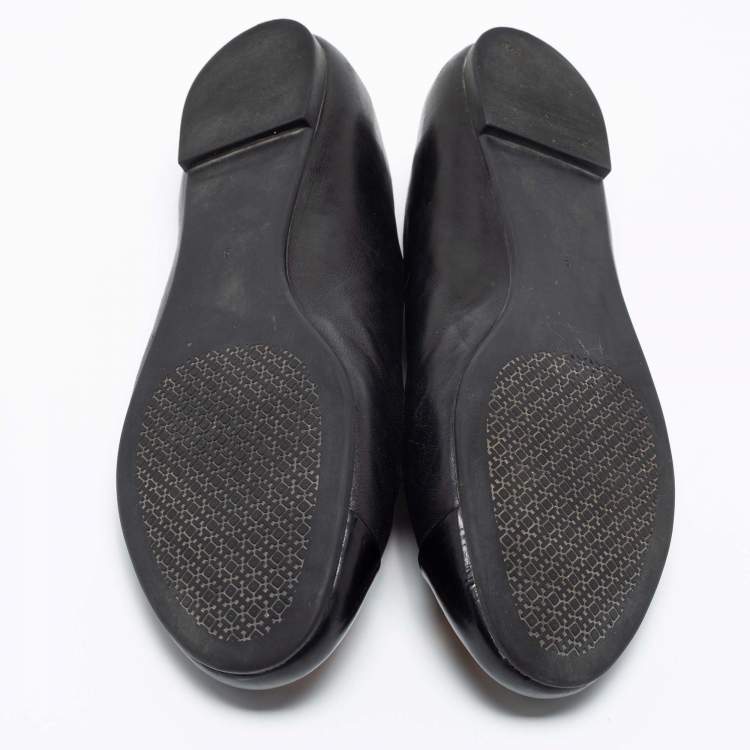 Pre Owned Tory Burch Black Leather and Patent Leather Jolie Ballet Flats Size 38