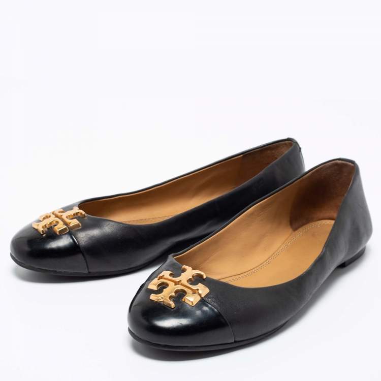 Tory Burch Black Leather and Patent Leather Jolie Ballet Flats Size 38 Tory  Burch | TLC