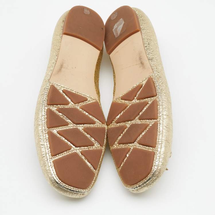 Pre Owned Tory Burch Metallic Gold Laila 2 Square Toe Ballet Flats Size 41