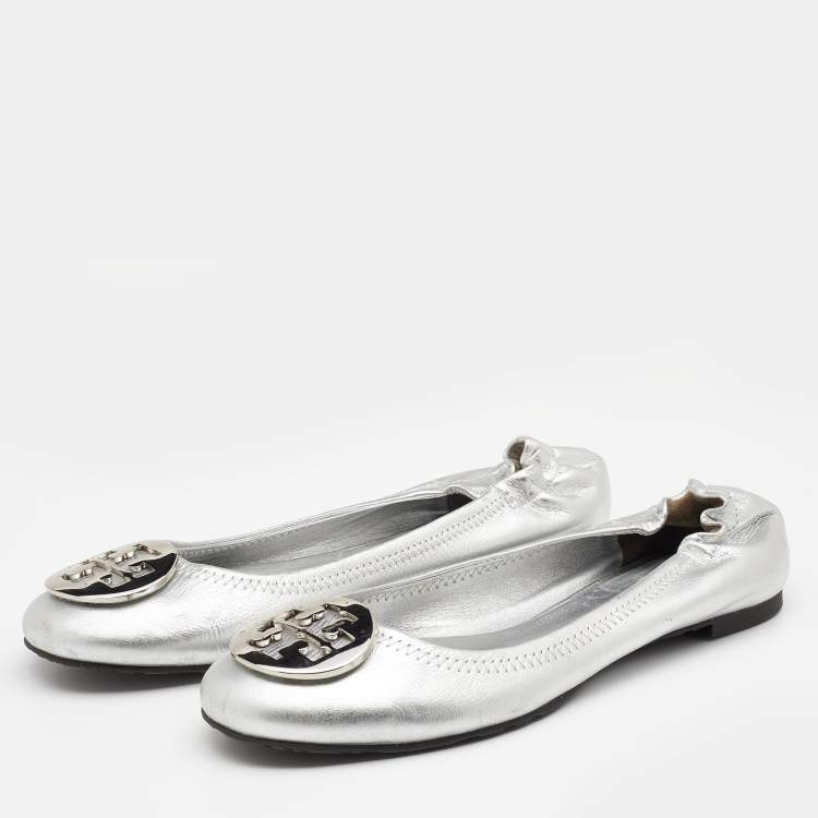 Tory burch clearance silver metallic flats