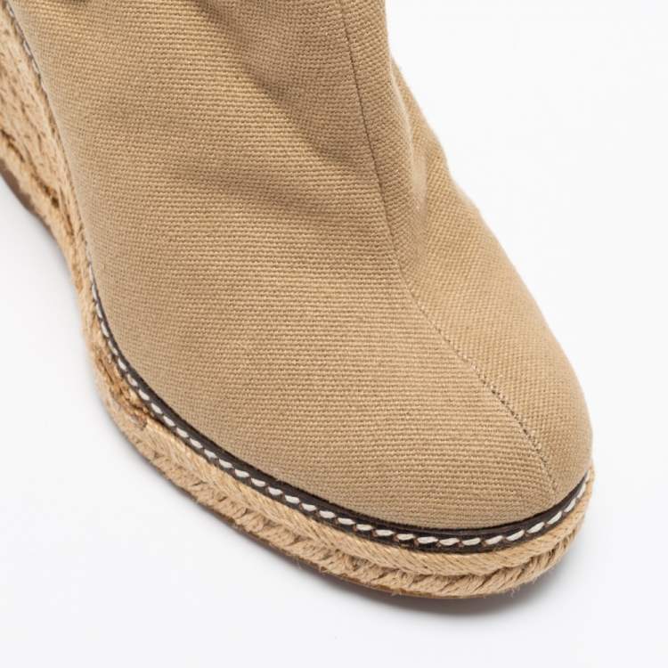 مملوكة مسبقًا Tory Burch Beige Canvas And Leather Slingback Platform Espadrille Wedge Sandals Size 37