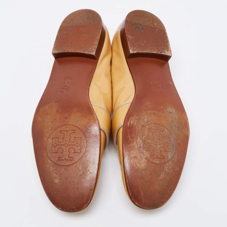 Pre Owned Tory Burch Yellow Patent Leather Slip On Loafers Size 37.5