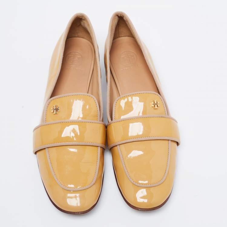 Pre Owned Tory Burch Yellow Patent Leather Slip On Loafers Size 37.5