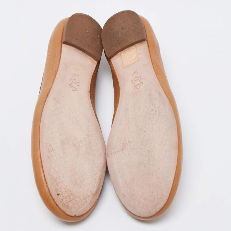 Pre Owned Tory Burch Brown Leather Round Toe Ballet Flats Size 38