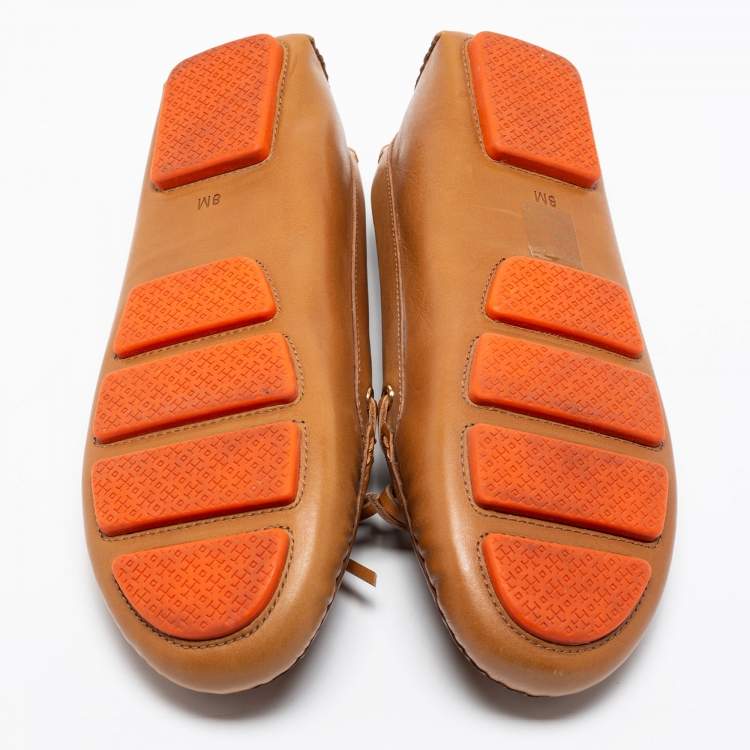 Pre Owned Tory Burch Brown Leather Bow Slip On Loafers Size 38.5
