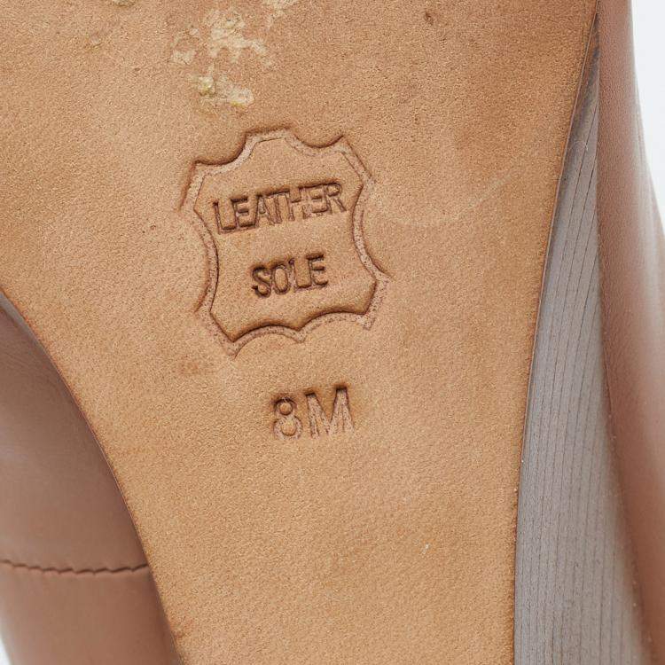 Pre Owned Tory Burch Pale Pink Leather Raleigh Round Toe Wedge Pumps Size 38.5