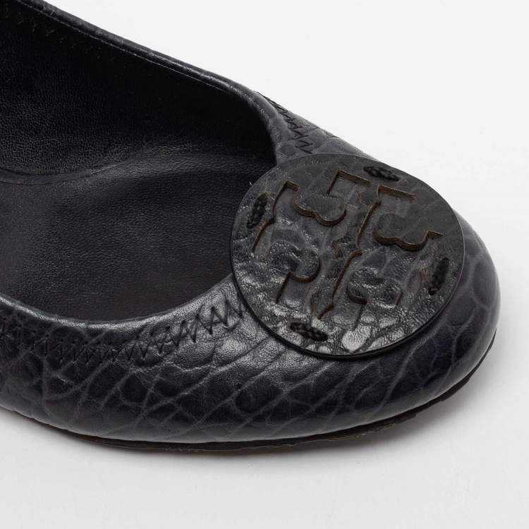 Pre Owned Tory Burch Navy Blue Leather Wedge Pumps Size 38
