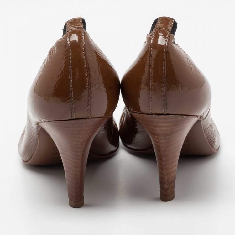 Pre Owned Tory Burch Brown Patent Leather Caroline Reva Scrunch Pumps Size 39