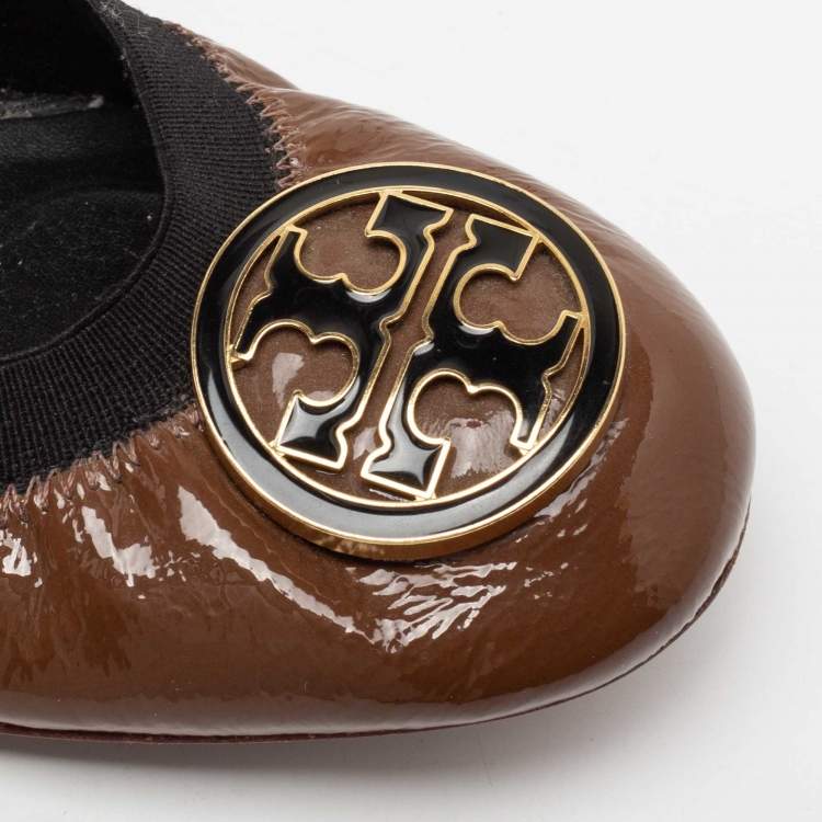Pre Owned Tory Burch Brown Patent Leather Caroline Reva Scrunch Pumps Size 39