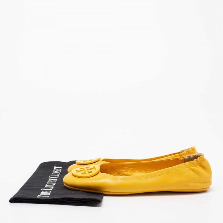 Pre Owned Tory Burch Yellow Leather Minnie Ballet Flats Size 38