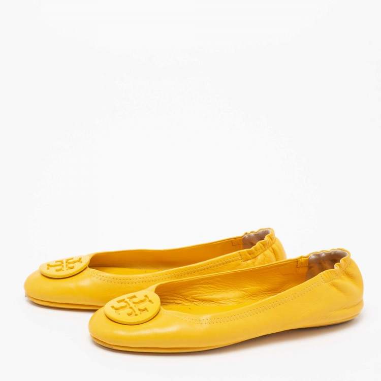 Pre Owned Tory Burch Yellow Leather Minnie Ballet Flats Size 38