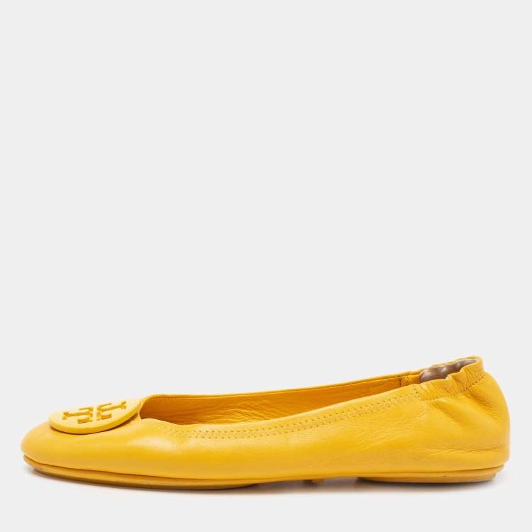 Pre Owned Tory Burch Yellow Leather Minnie Ballet Flats Size 38