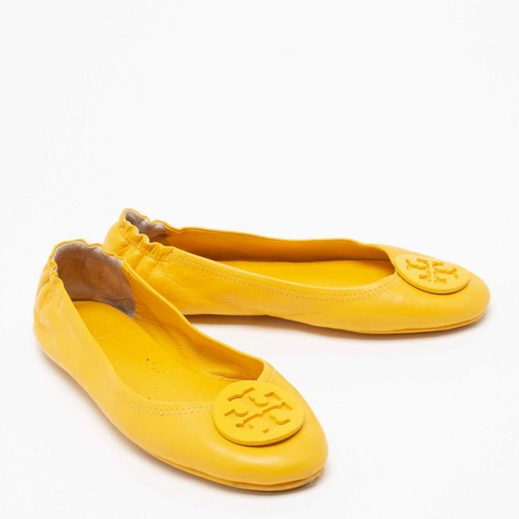 Pre Owned Tory Burch Yellow Leather Minnie Ballet Flats Size 38
