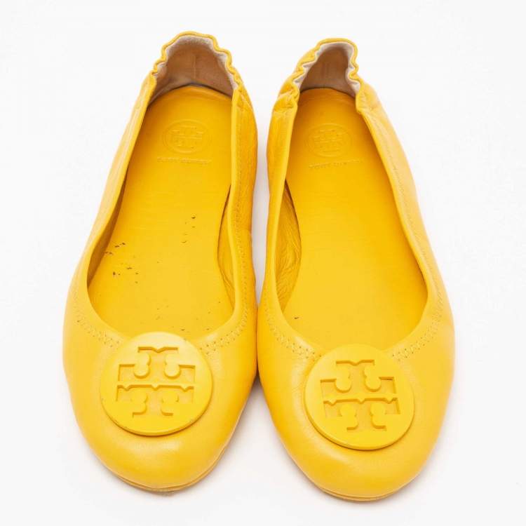 Pre Owned Tory Burch Yellow Leather Minnie Ballet Flats Size 38