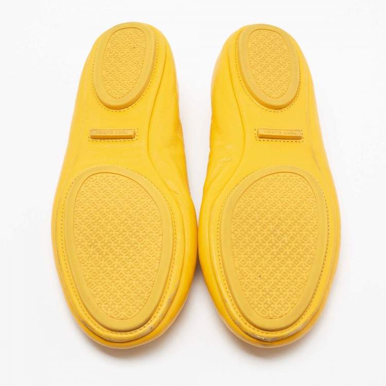 Pre Owned Tory Burch Yellow Leather Minnie Ballet Flats Size 38