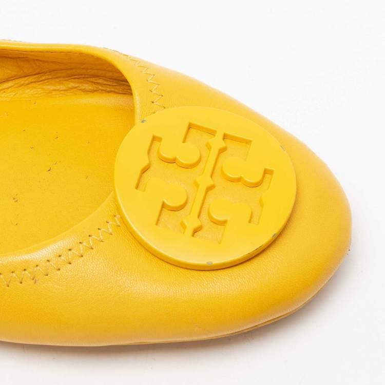 Pre Owned Tory Burch Yellow Leather Minnie Ballet Flats Size 38