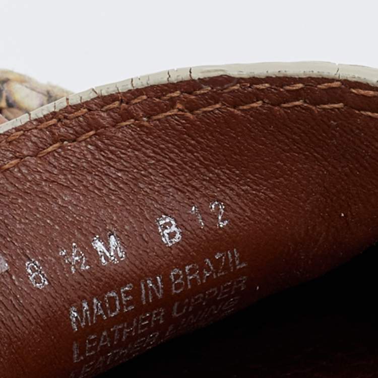 Pre Owned Tory Burch Beige Python Embossed Leather Driving Loafers Size 38.5
