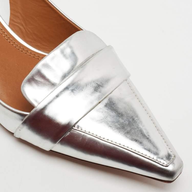 Pre Owned Tory Burch Silver Leather Slingback Sandals Size 40