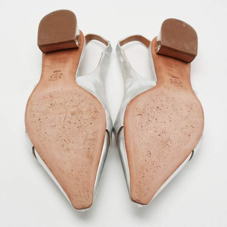 Pre Owned Tory Burch Silver Leather Slingback Sandals Size 40