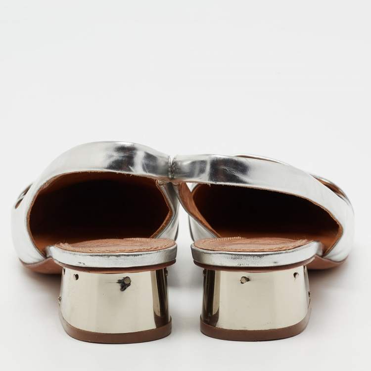 Pre Owned Tory Burch Silver Leather Slingback Sandals Size 40