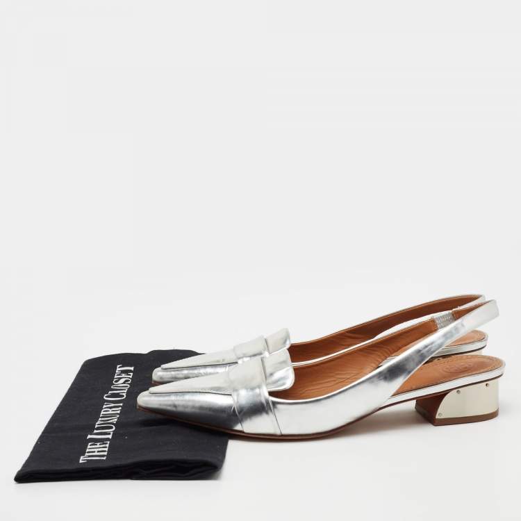 Pre Owned Tory Burch Silver Leather Slingback Sandals Size 40