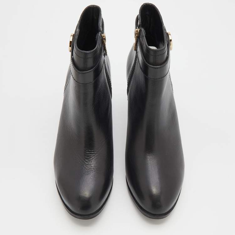 Pre Owned Tory Burch Black Leather Ankle Length Boots Size 38.5