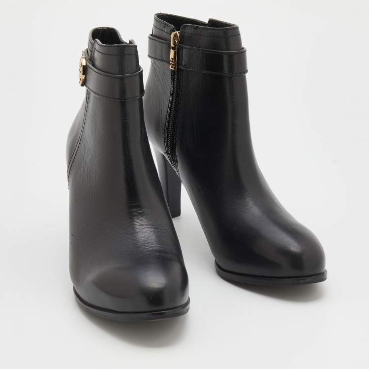 Pre Owned Tory Burch Black Leather Ankle Length Boots Size 38.5