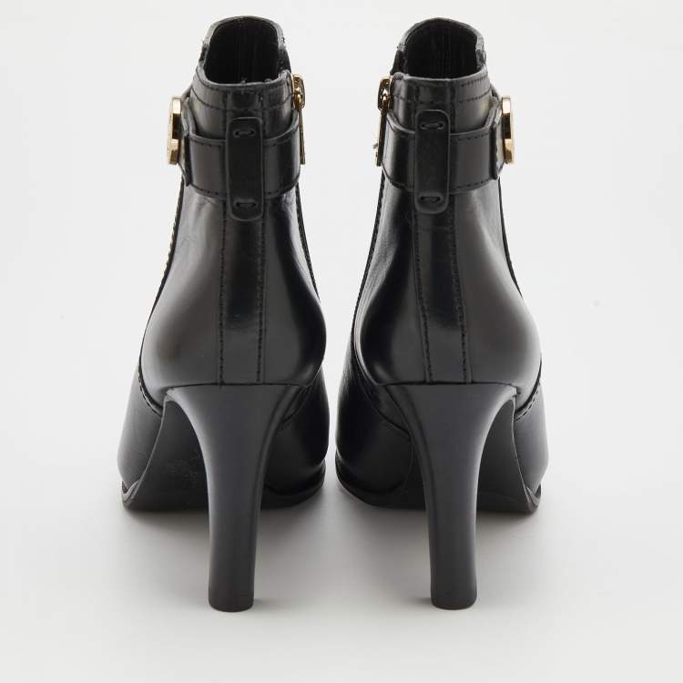 Pre Owned Tory Burch Black Leather Ankle Length Boots Size 38.5