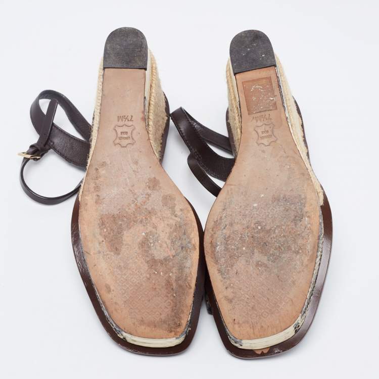 Pre Owned Tory Burch Tri-Color Python Embossed Leather Espadrille Wedge Ankle Strap Sandals Size 38