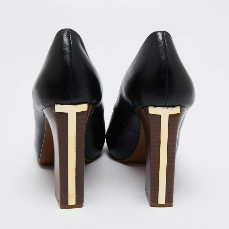 Pre Owned Tory Burch Black Leather Cantrelle Pumps Size 37.5