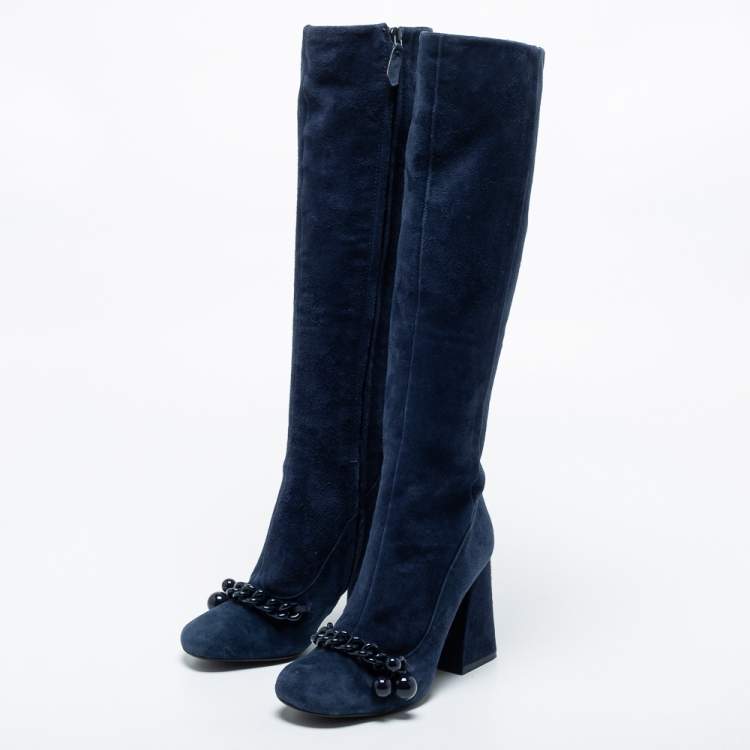 Tory Burch Navy Blue Suede Addison Calf Length Boots Size  Tory Burch |  TLC