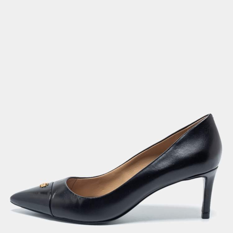 Pre Owned Tory Burch Black Leather Cap Toe Pumps Size 37