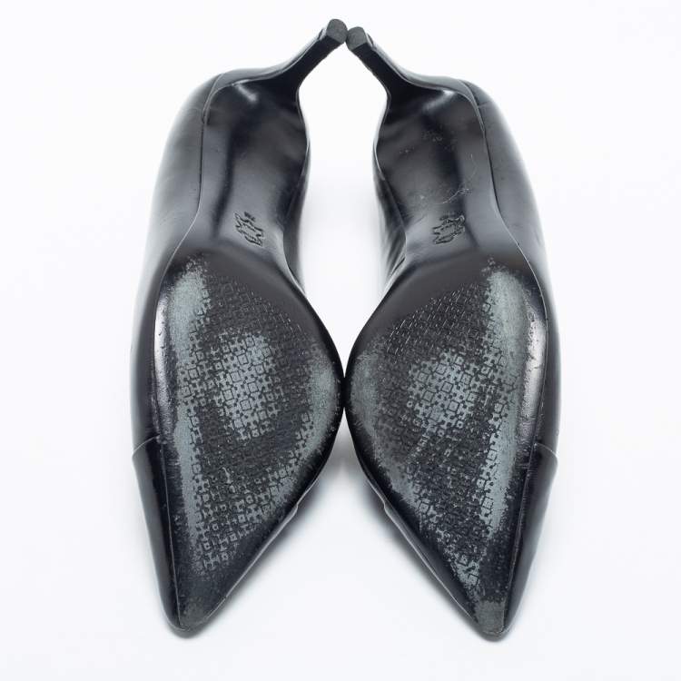 Pre Owned Tory Burch Black Leather Cap Toe Pumps Size 37