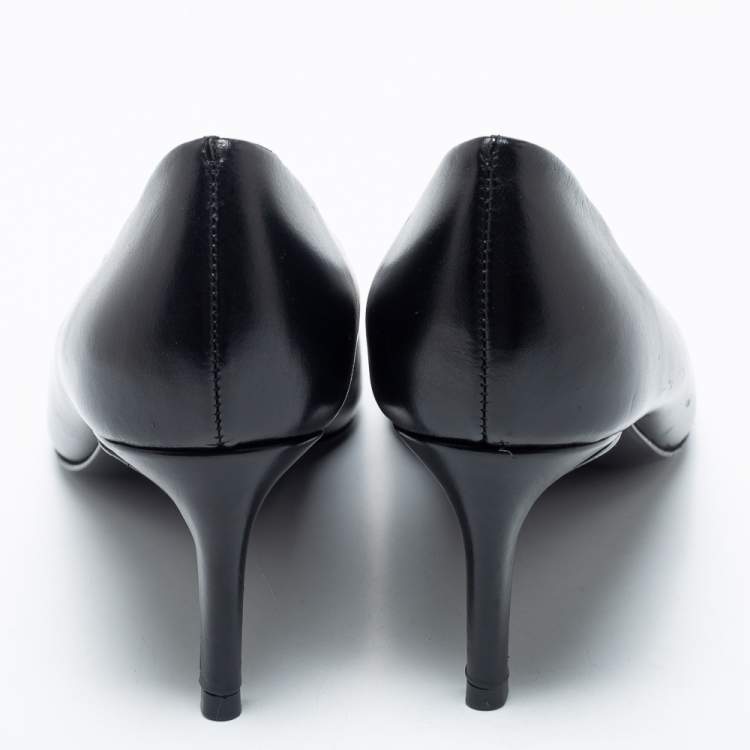 Pre Owned Tory Burch Black Leather Cap Toe Pumps Size 37