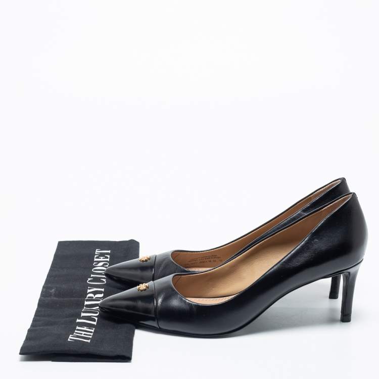 Pre Owned Tory Burch Black Leather Cap Toe Pumps Size 37