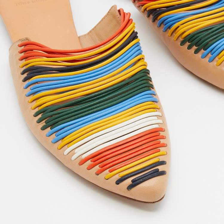 مملوكة مسبقًا Tory Burch Multicolor Leather Rainbow Sienna Flat Mules Size 37.5