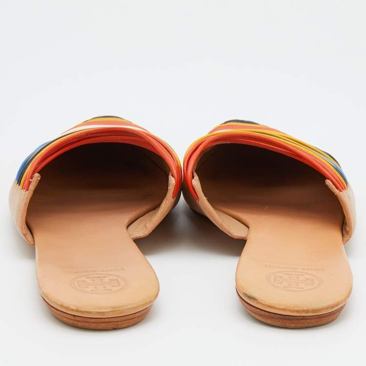 مملوكة مسبقًا Tory Burch Multicolor Leather Rainbow Sienna Flat Mules Size 37.5