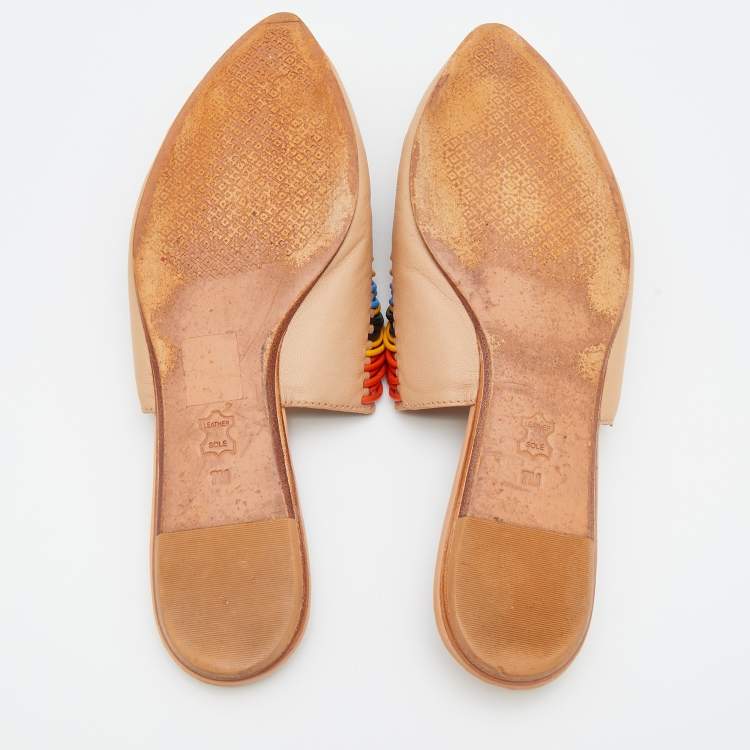 مملوكة مسبقًا Tory Burch Multicolor Leather Rainbow Sienna Flat Mules Size 37.5