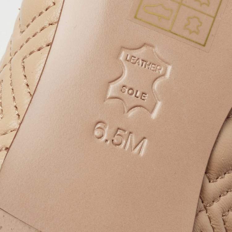 Pre Owned Tory Burch Beige Marion Quilted Leather Bow Ballet Flats Size 37