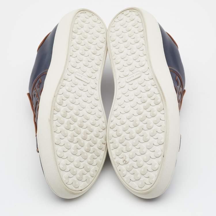 Pre Owned Tory Burch Navy Blue Leather Chance Low Top Sneakers Size 37.5