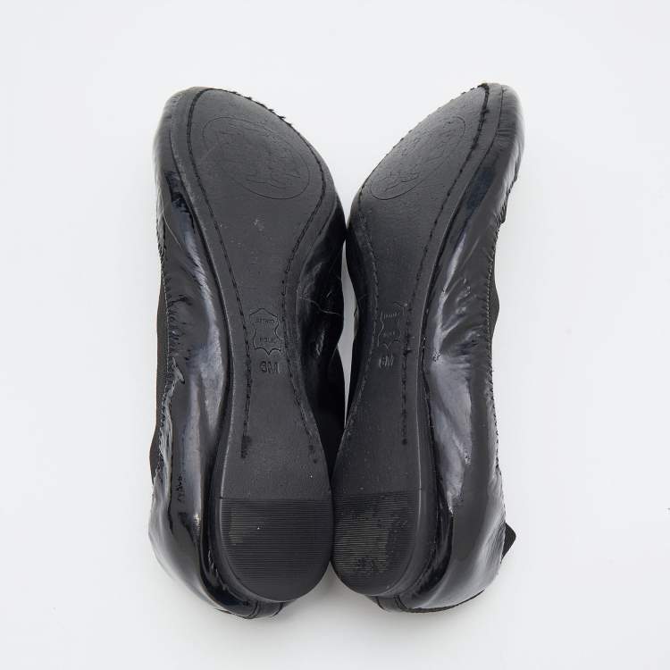 مملوكة مسبقًا Tory Burch Black Patent Leather Scrunch Ballet Flats Size 36.5